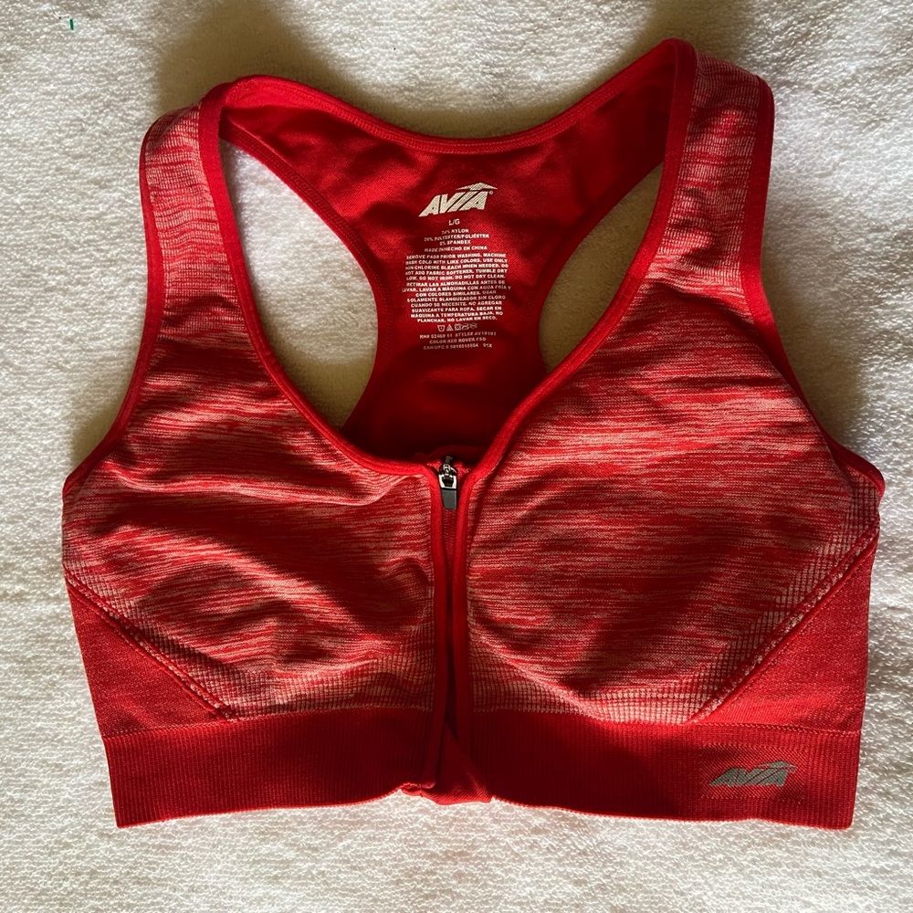 Avia Red Zip Up Sports Bra Size L